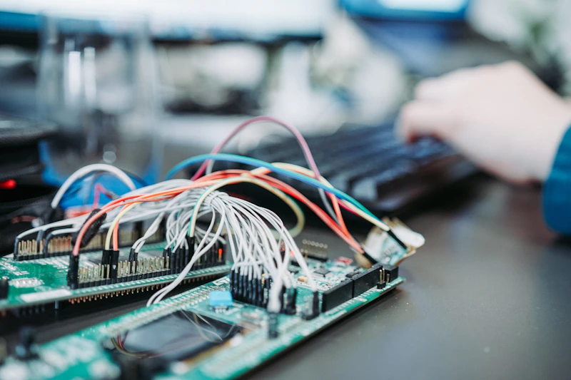 Detalhe de cabos de rede conectados a equipamento de servidor